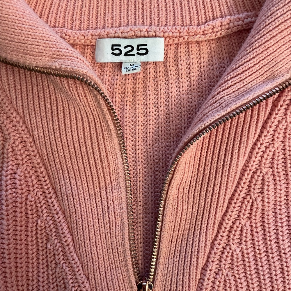 525 AMERICA 100% Cotton Pink Sands Puff Sleeve Half Zip Pullover Sweater Size M - Picture 4 of 6